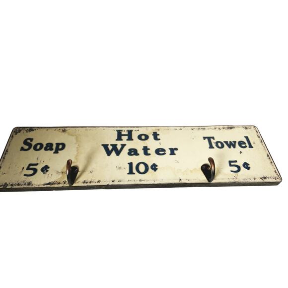 Soap Water and Towel Sign Metal Decor Bathroom Towel Hanger - Picture 2 of 4
